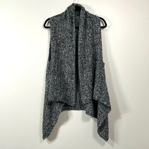 Gray Marled Knit Waterfall Hem Sleeveless Cardigan Vest - Picture 1 of 9